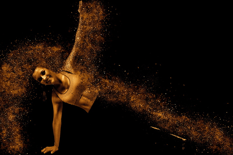 vitality, black background, night, motion, gold colored, danger, supportive, Sport, shooting, Woman, bless you, dark, smile, young, copy space, studio shot