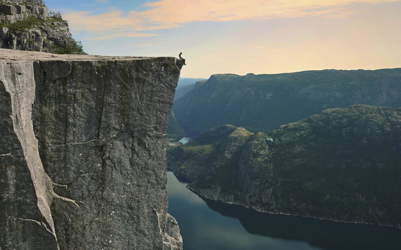 eroded, tranquility, nature, flowing water, no people, summer, landscape, mountain, day, scenics - nature, beauty in nature, water, cliff, sky, Preikestolen