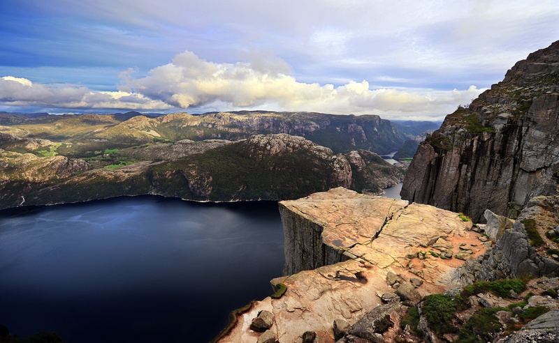 body, water, no people, outdoors, river, mountain range, mountain, Norway, cloud - sky, 2K, scenics - nature, rock, rock - object, Preikestolen, nature
