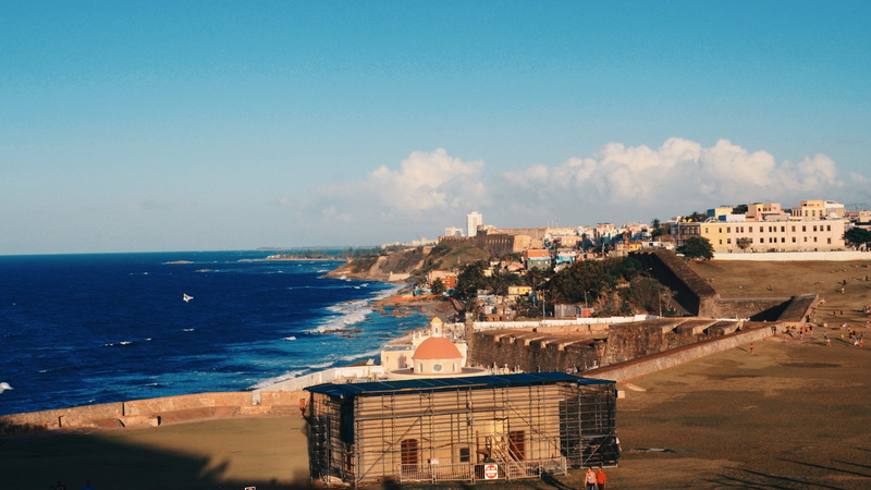 blue, horizon over water, water, architecture, puerto rico, horizon, nature, scenics - nature, building exterior, cloud - sky, sunlight, incidental people