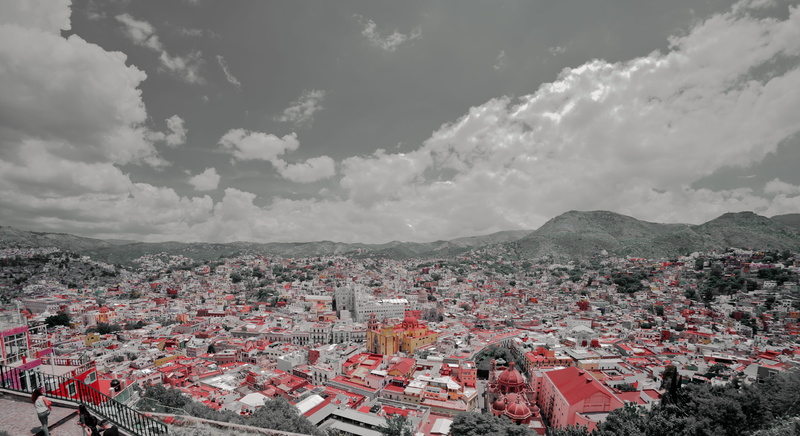 gray, town, built structure, cityscape, house, day, outdoors, high angle view, arquitectura, skyscape, sky, clouds, 5K, guanajuato, mountain, nubes, architecture