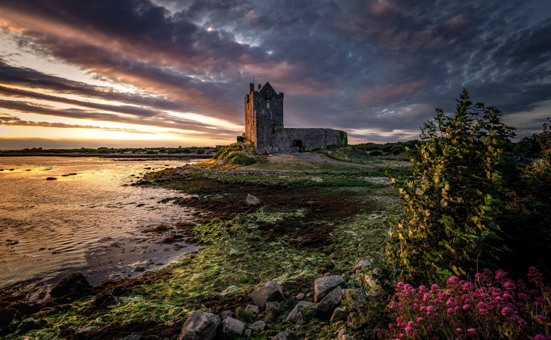 Galway, Ireland, Dunguaire, Sunset, 2K, Dunguaire Castle