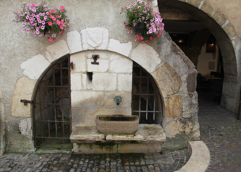 window, architecture, arched, city, no people, wall - building feature, annecy, old, antique, entrance, stone wall, plant, nature, pavement, flower, day