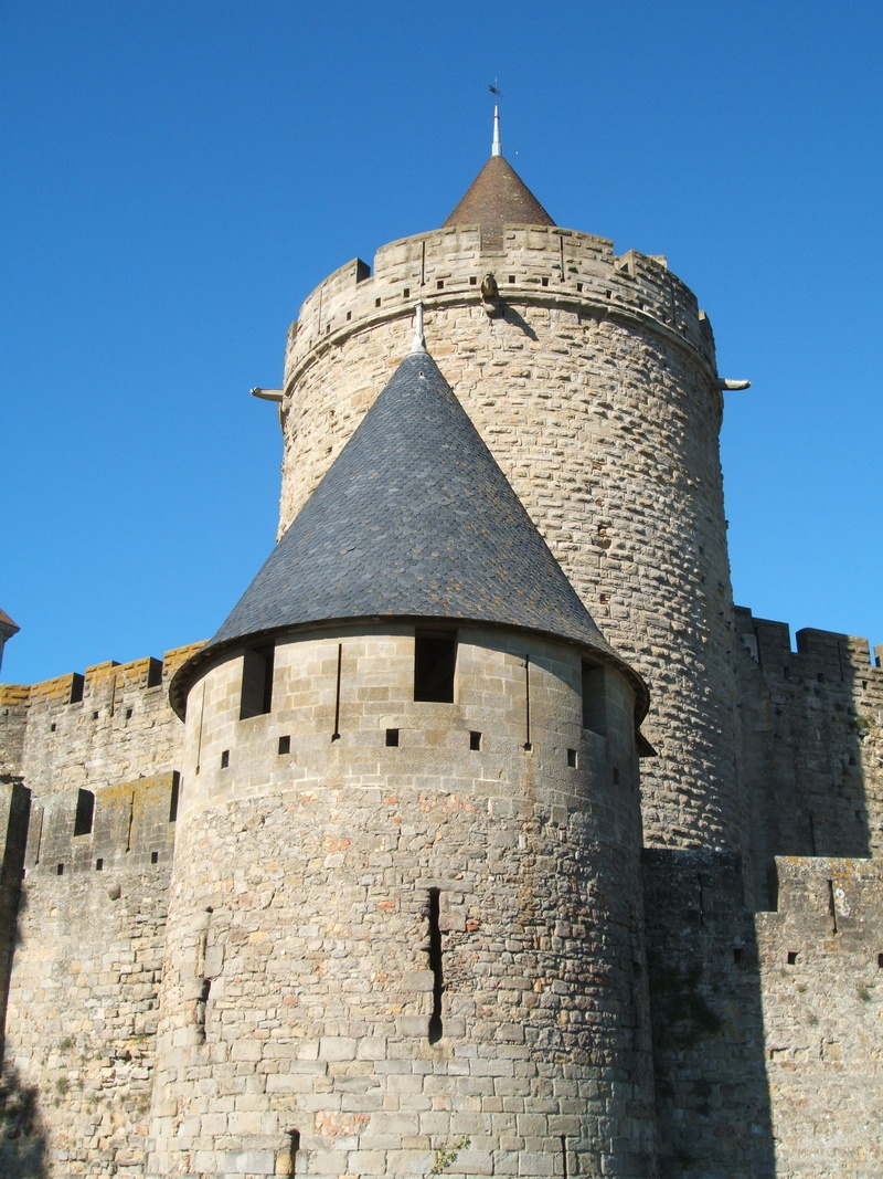 outdoors, france, carcasonne, old, built structure, fort, 2K, sky, stone wall, fortified wall, low angle view, building exterior, day, clear sky, history