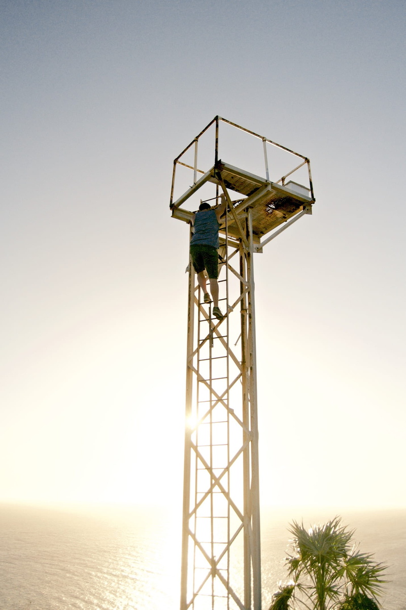 working, climb, guantanamo, high, cuba, lookout tower, explore, development, heights, clear sky, nature, view, adventure, outdoors, sky, men, day, architecture