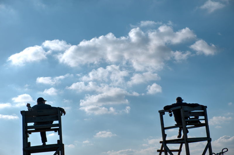 nature, protection, security, cloud - sky, architecture, low angle view, tower, outdoors, two people, lookout tower, view, 4K, safety, rear view, observation point