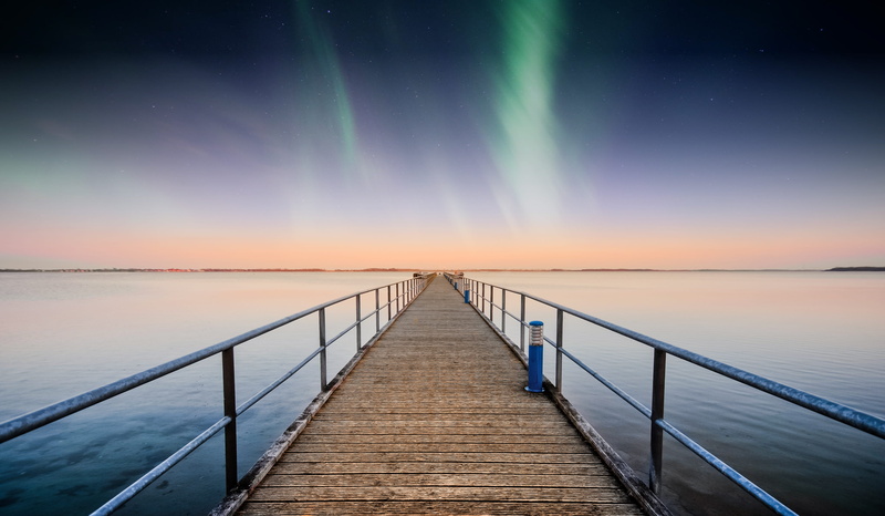 northern, sky, landscape, tranquil scene, pier, beauty in nature, scenics - nature, waterfront, outdoors, bridge, sea, path, diminishing perspective, building