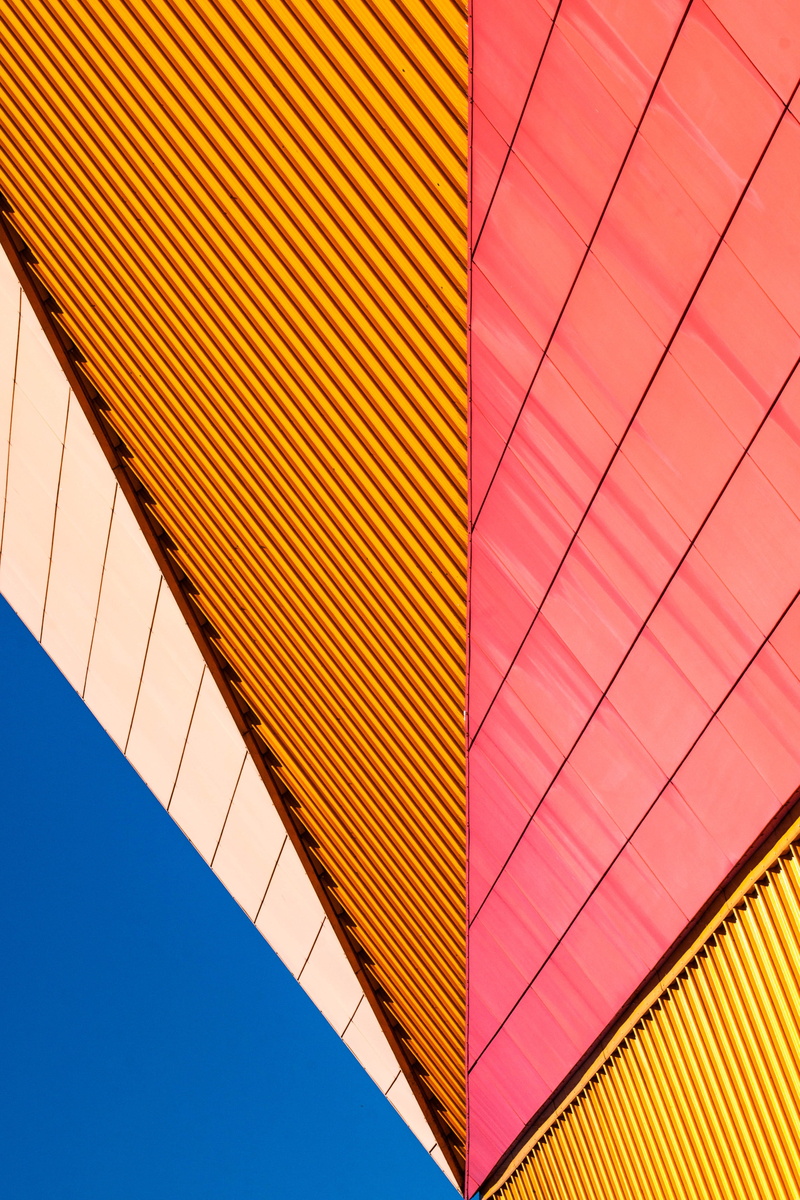 orange color, backgrounds, Agora Theatre, Netherlands, blue, 4K, wall - building feature, netherlands, indoors, day, sky, modern, flevoland, transportation