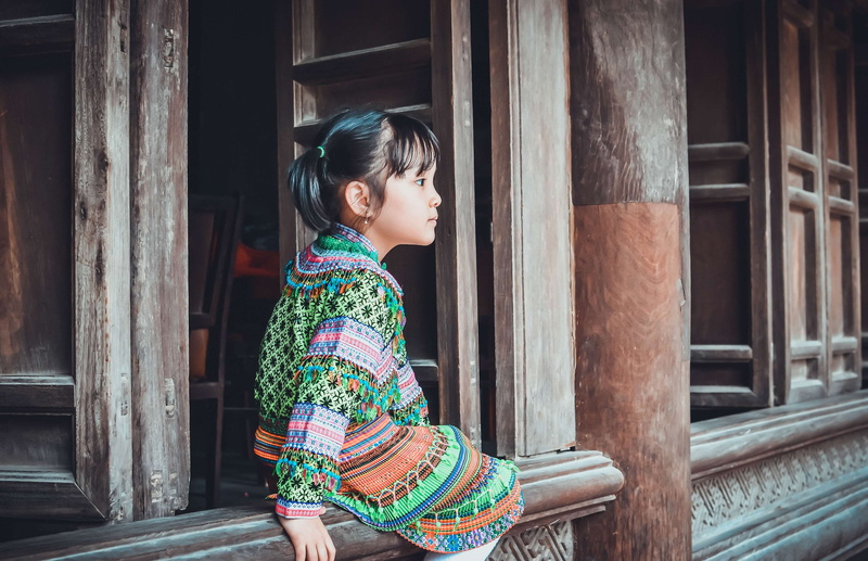 childhood, asia, 4K, children, vietnamese, side view, three quarter length, side, day, clothing, women, portrait, minority, outdoors, child, girls, casual clothing
