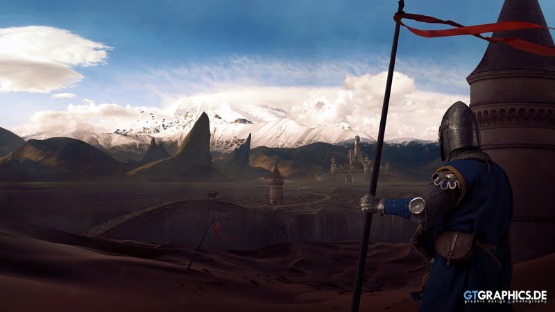 poster, soldier, 720P, cloud - sky, mountain, sky, winter, sunset, one person, snow, game, landscape, beauty in nature, outdoors, castle, snowcapped mountain