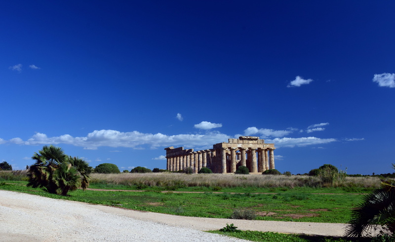 the temple of selinunte, landscape, blue, architecture, sky, ruined, memory, grass, wall, outdoors, temple, weathered, leave, no people, next, selinunte