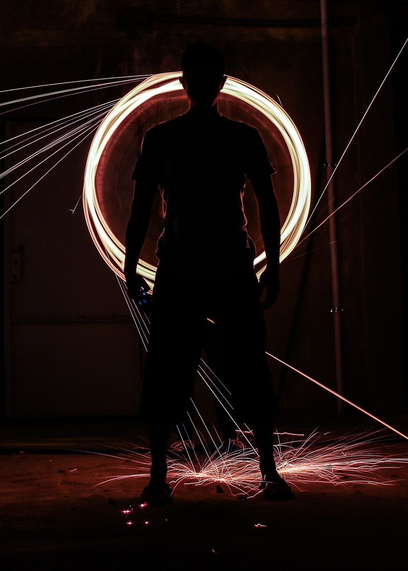 lapse, man, performer, rear view, men, arts culture and entertainment, illuminated, 2K, one person, night, lifestyles, glowing, photo, motion, photography equipment
