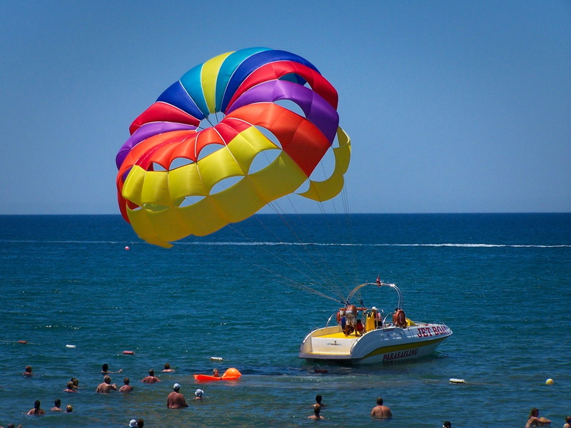 side, holiday, nautical vessel, clear sky, water, blue, transportation, day, turkey, nature, parachute, mid-air, paragliding, outdoors, adventure, sea