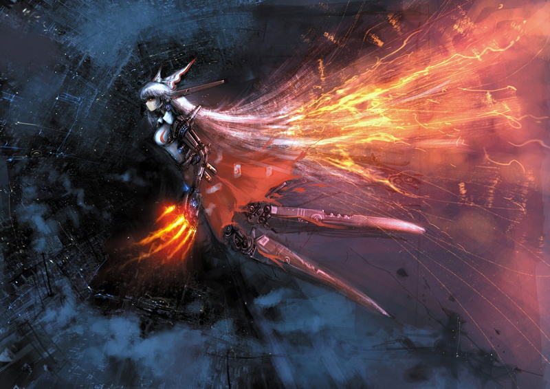 cartoon, blurred motion, smoke - physical structure, orange color, heat - temperature, winter, woman, environment, no people, Touhou, aerial view, 720P