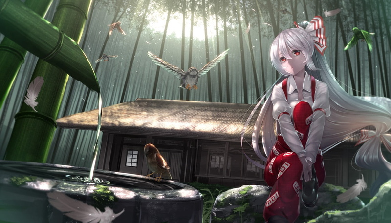 720P, anime girls, Fujiwara no Mokou, Touhou, anime