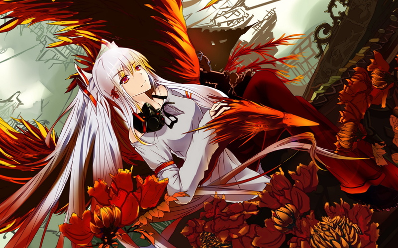 phoenix, Fujiwara no Mokou, Touhou, 2K, twintails, anime girls, anime