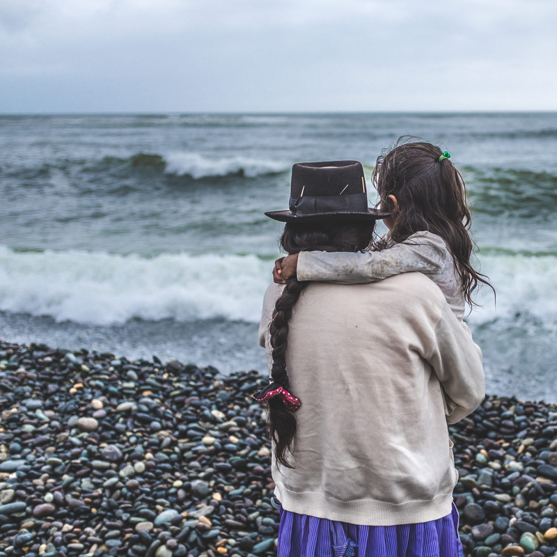 apparel, casual clothing, human, hairstyle, leisure activity, land, rock, lifestyles, standing, 4K, outdoors, waves, peruvian, beach, mother, road, horizon over water