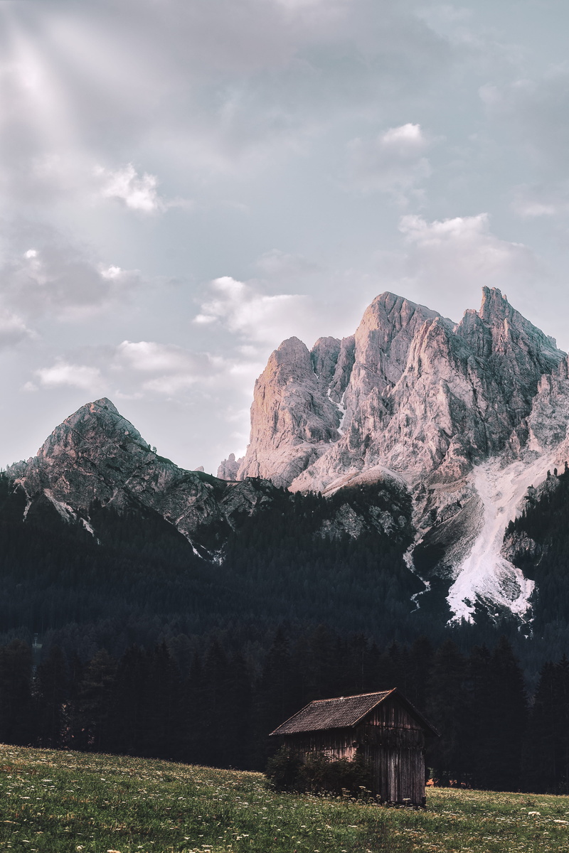scenics, grass, near, austria, rural Scene, remote, dark, wooden, blue, forest, summit, no People, outdoors, tree, mountain, cloud, dolomites, beauty In Nature