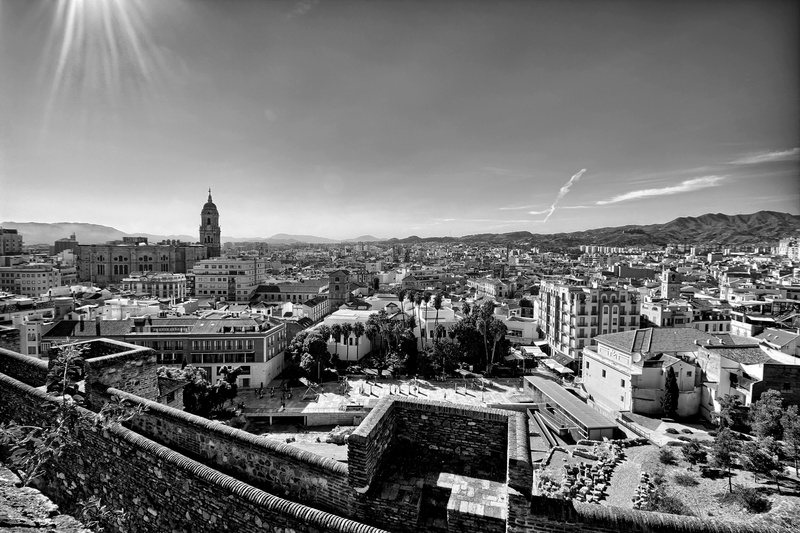 urban landscape, tower, high angle view, nature, sky, cityscape, skyscraper, black and white, building, religion, cathedral, residential district, town
