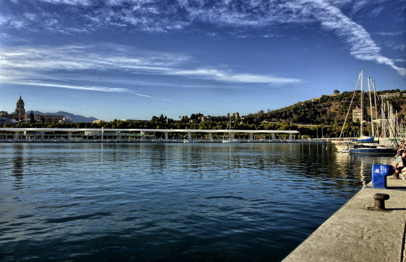 marina, landscape, mode of transportation, mountain, water, sky, nautical vessel, reflection, day, boats, lake, cloud - sky, scenics - nature, tree, Alcazaba