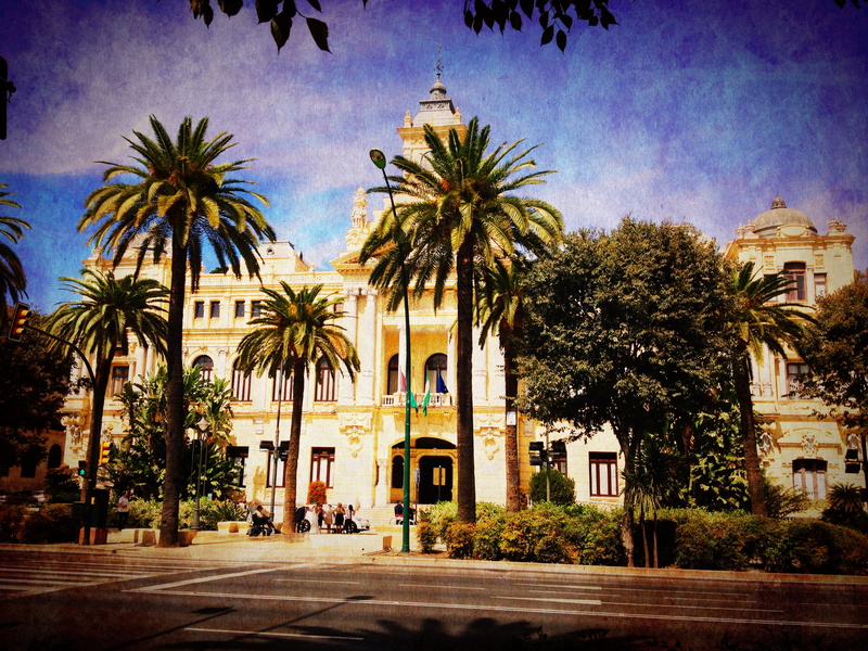 malaga, Andalucia, spain, 2K, architecture, print, mansion, beige, famous Place, palm Tree