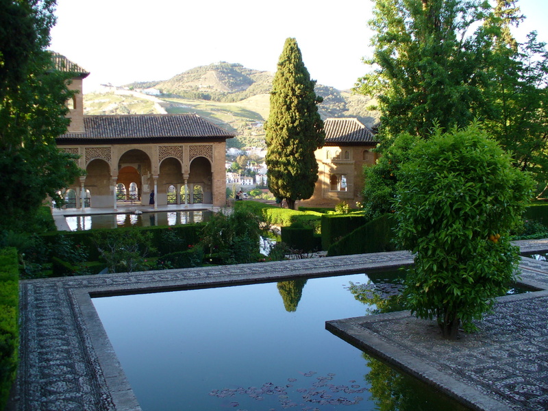 building exterior, moorish, no people, garden, 1080P, lake, alhambra, arch, architectural column, spain, architecture, built structure, world heritage