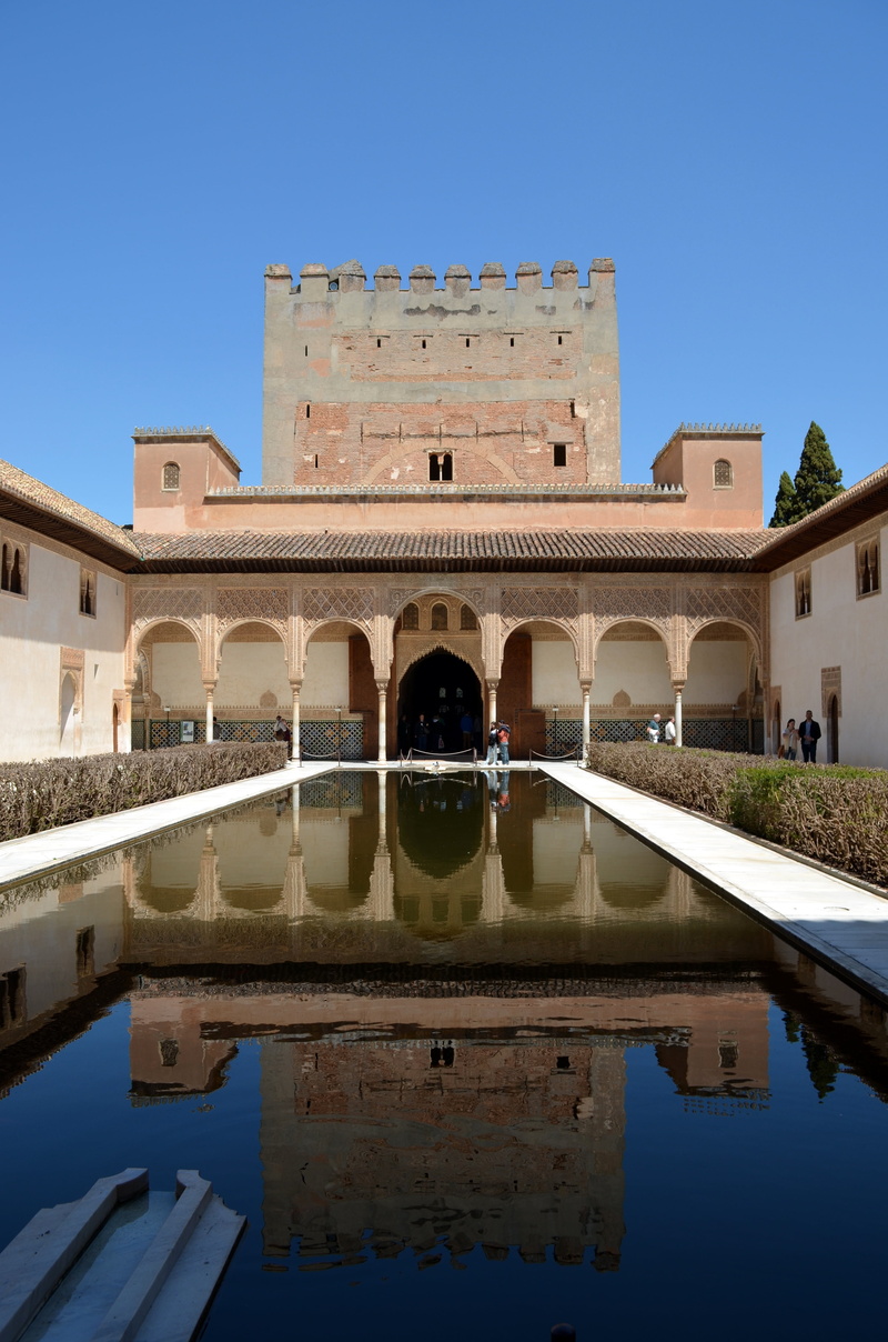 moorish, mirroring, andalusia, mirror, water, reflecting pool, nature, sky, building exterior, courtyard, 4K, blue, tourism, clear sky, history, fortress