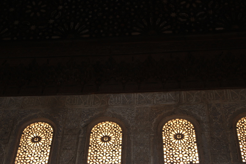 moorish, window, outdoors, nature, palace, architecture, pattern, design, dark, building exterior, low angle view, arch, built structure, sky, ornate, building