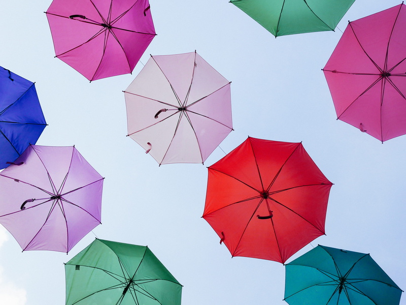 outdoors, colors, san cristobal de las casas, sky, clear sky, playful, low angle view, hanging, variation, umbrella, decoration, day, 4K, security, nature