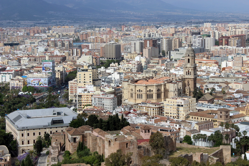urban, malaga, skyline, cityscape, townscape, residential district, community, crowded, skyscraper, historical, cathedral, tree, crowd, plant, building