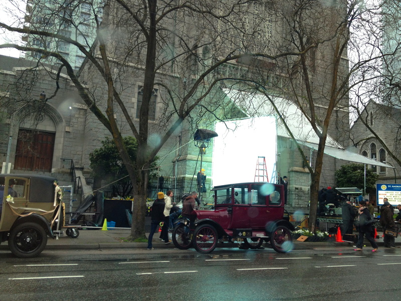 film, canada, rain, bare tree, day, rainy day, street, outdoors, car, nature, city, group of people, motor vehicle, land vehicle, film equipment, plant