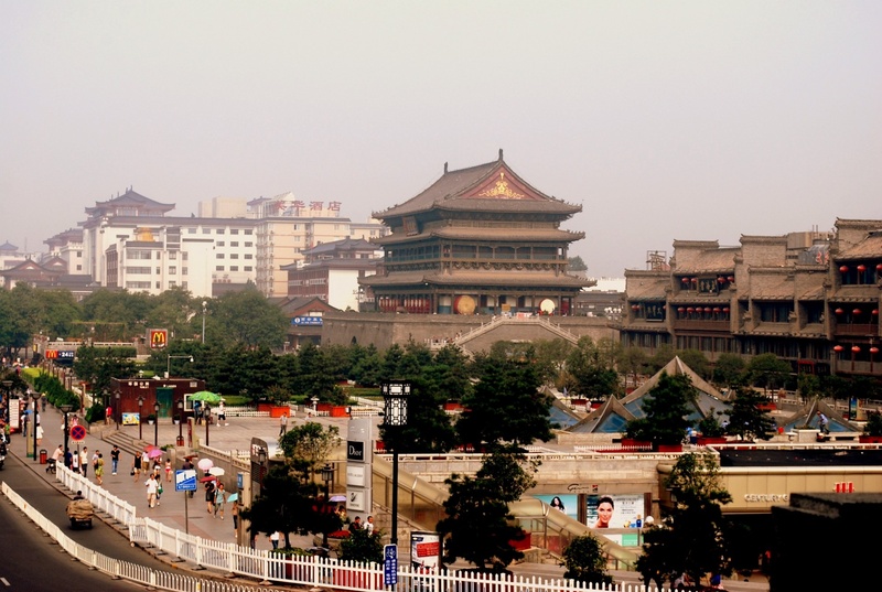 city, shaanxi province, outdoors, group of people, xi 039 an, building, dynasty, 1080P, travel destinations, tower, sky, xian, street, history, tree, motor vehicle