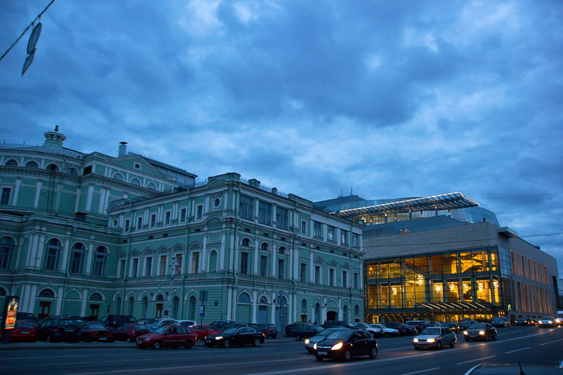 building exterior, opera, new, russia, culture, sky, city, city life, traffic, city street, russian, outdoors, dusk, antique, cityscape, cloud - sky, spb