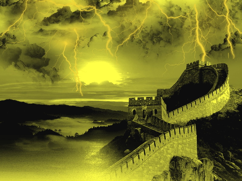 Great Wall of China, CGI, Monuments, Abstract, 720P, China, Lightning, Sunset, Landscape