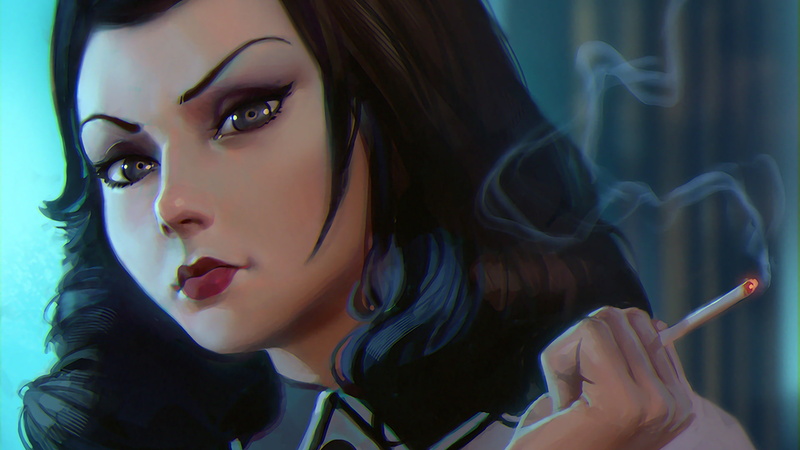 video games, BioShock Infinite, Ilya Kuvshinov, BioShock Infinite: Burial at Sea, Elizabeth, drawing, 1080P, smoking