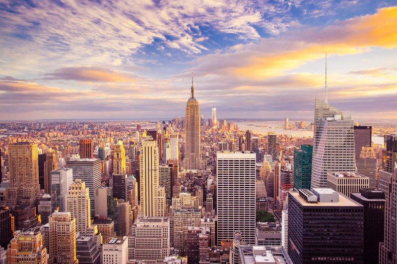 USA, dawn, Bay, New York, megapolis, the sky, skyscrapers, home, clouds, 5K, coast