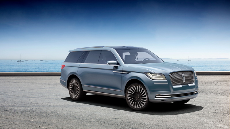 parked, beach, SUV, Lincoln Navigator, NYIAS 2016, vehicle, blue, near, sport, utility, 4K