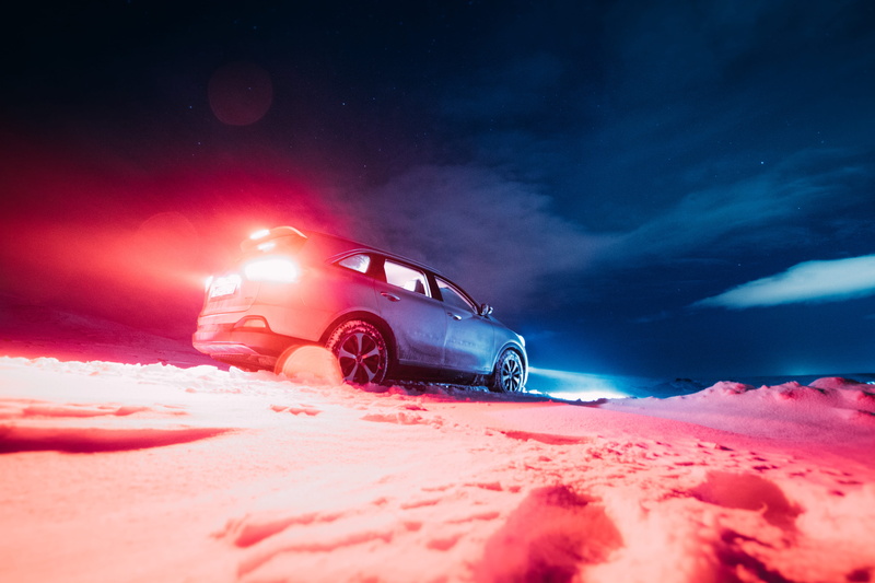 blue, mode of Transport, 4x4, off-Road Vehicle, snow, sports Utility Vehicle, transportation, aurora, iceland, icelandic, sports, dusk, sunset, scenics