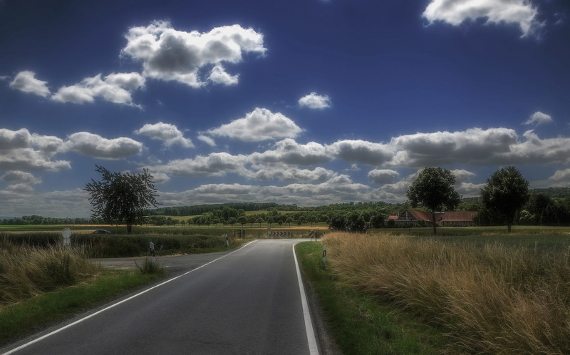 no people, outdoors, clouds, nature, tree, road, beauty in nature, northern germany, 5K, transportation, arable land, land, green, tranquility, black