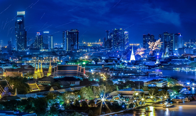 houses, skyscrapers, thailand, megapolis, 2K, cities, bangkok, night