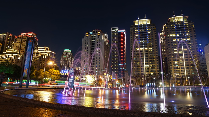 the sidewalk, megapolis, illumination, the sky, Taiwan, skyscrapers, signs, Taipei, the city, 4K, architecture, backlight, lights, tile, street, home