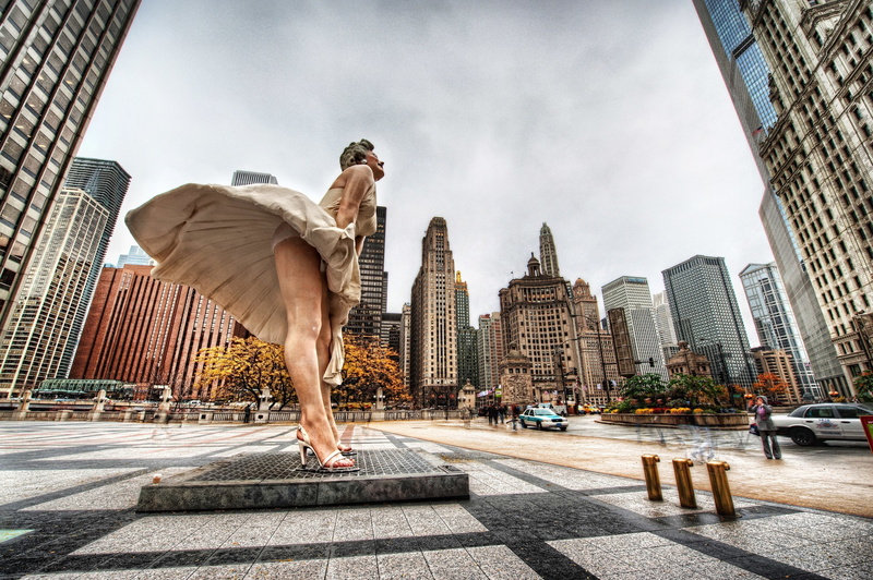 built structure, car, building, Chicago, outdoors, motion, USA, skyscraper, modern, woman, illinois, building exterior, megapolis, tall - high