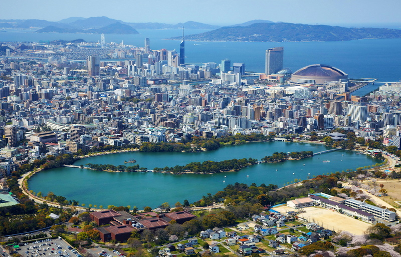 the view from the top, scapes, sea, Japan, new, home, york, lake, megapolis, coast, city, 4K, panorama, Fukuoka