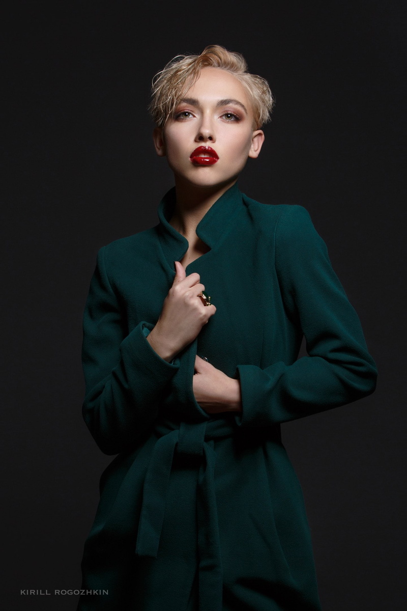 short hair, women, makeup, red lipstick, 1080P, model, Kirill Rogozhkin