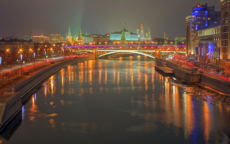 night, 2K, russia, river, kremlin, moscow, reflection, f