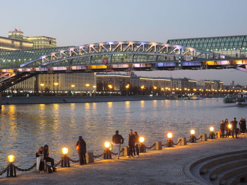 bridge - man made structure, illuminated, night, sky, arch bridge, group of people, clear sky, moscow, nature, water, dance floor, connection, evening