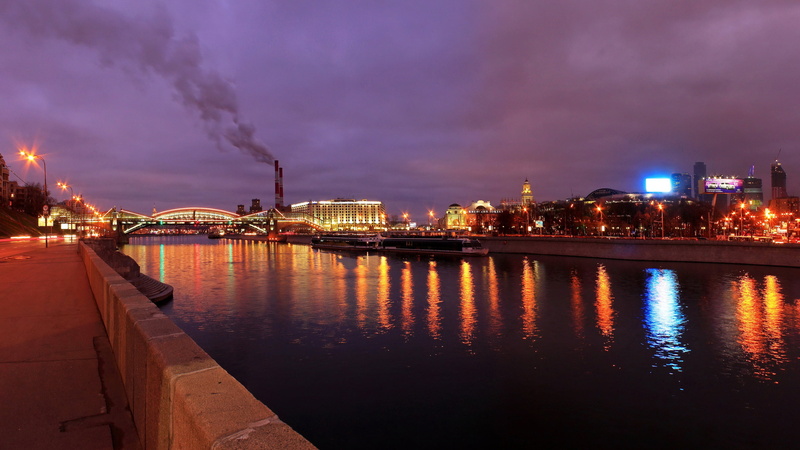 built Structure, bridge, downtown District, reflection, skyscraper, sunset, capital, connection, cloud - sky, city, Moscow-City, landscape, city Life, cityscape