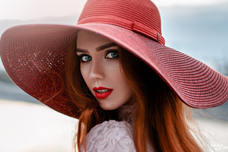 bokeh, hairstyle, beautiful woman, Hope Niyazova, grace, beauty, look, portrait, makeup, George Chernyadev, human body part, sun hat, outdoors, adult, face