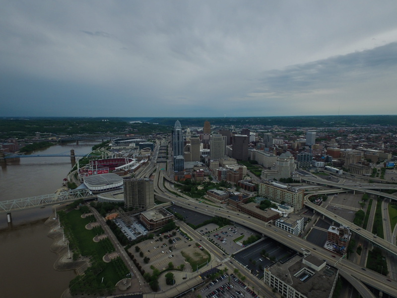 aerial, concrete, bridges, connection, aerial view, 4K, office building exterior, transportation, outdoors, america, cincinnati, high angle view, houses