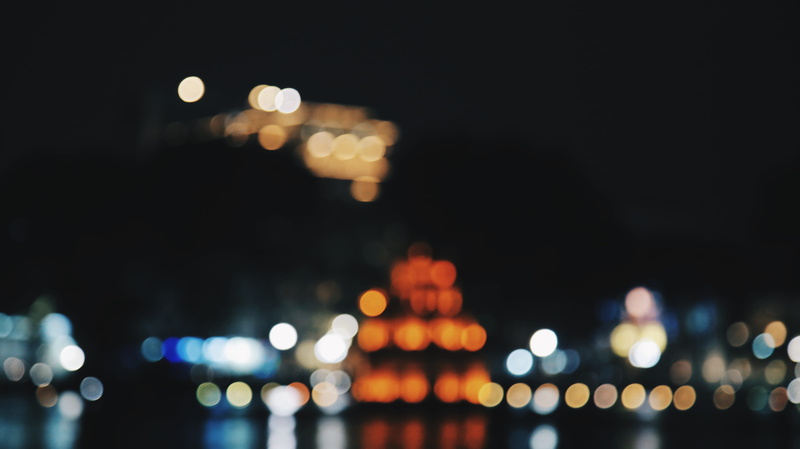 adventure, nightlife, cityscape, illuminated, hanoi, built structure, defocused, 5K, outdoors, architecture, mode of transportation, lake, journey, street light